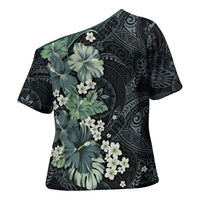 Pauliuli Hawai'i Hibiscus Cross Shoulder Shirt Polynesian Tribal Tattoo Pattern Floral Elements LT9 - Polynesian Pride