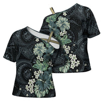 Pauliuli Hawai'i Hibiscus Cross Shoulder Shirt Polynesian Tribal Tattoo Pattern Floral Elements LT9 - Polynesian Pride