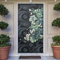 Pauliuli Hawai'i Hibiscus Door Cover Polynesian Tribal Tattoo Pattern Floral Elements LT9 Charcoal Blue - Polynesian Pride