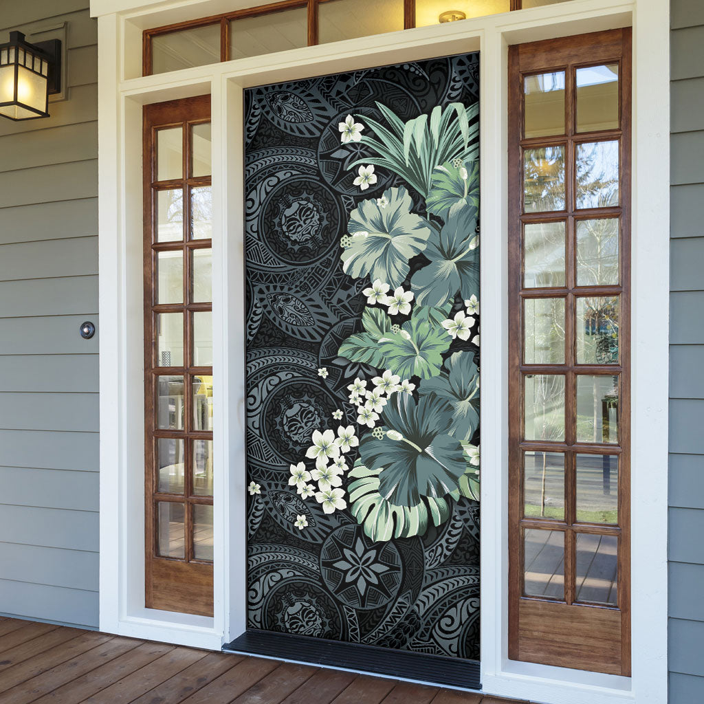 Pauliuli Hawai'i Hibiscus Door Cover Polynesian Tribal Tattoo Pattern Floral Elements LT9 - Polynesian Pride