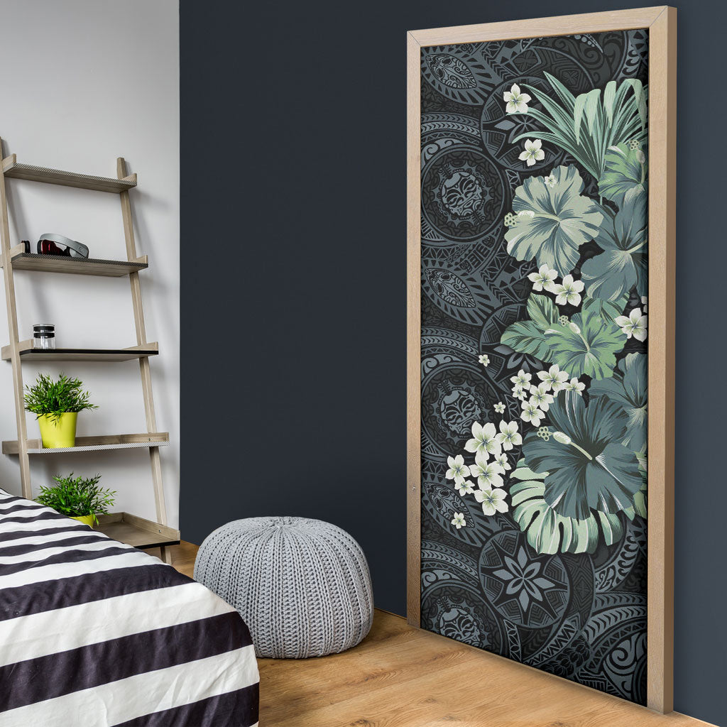 Pauliuli Hawai'i Hibiscus Door Cover Polynesian Tribal Tattoo Pattern Floral Elements LT9 - Polynesian Pride
