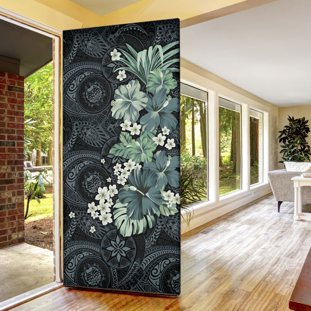 Pauliuli Hawai'i Hibiscus Door Cover Polynesian Tribal Tattoo Pattern Floral Elements LT9 - Polynesian Pride
