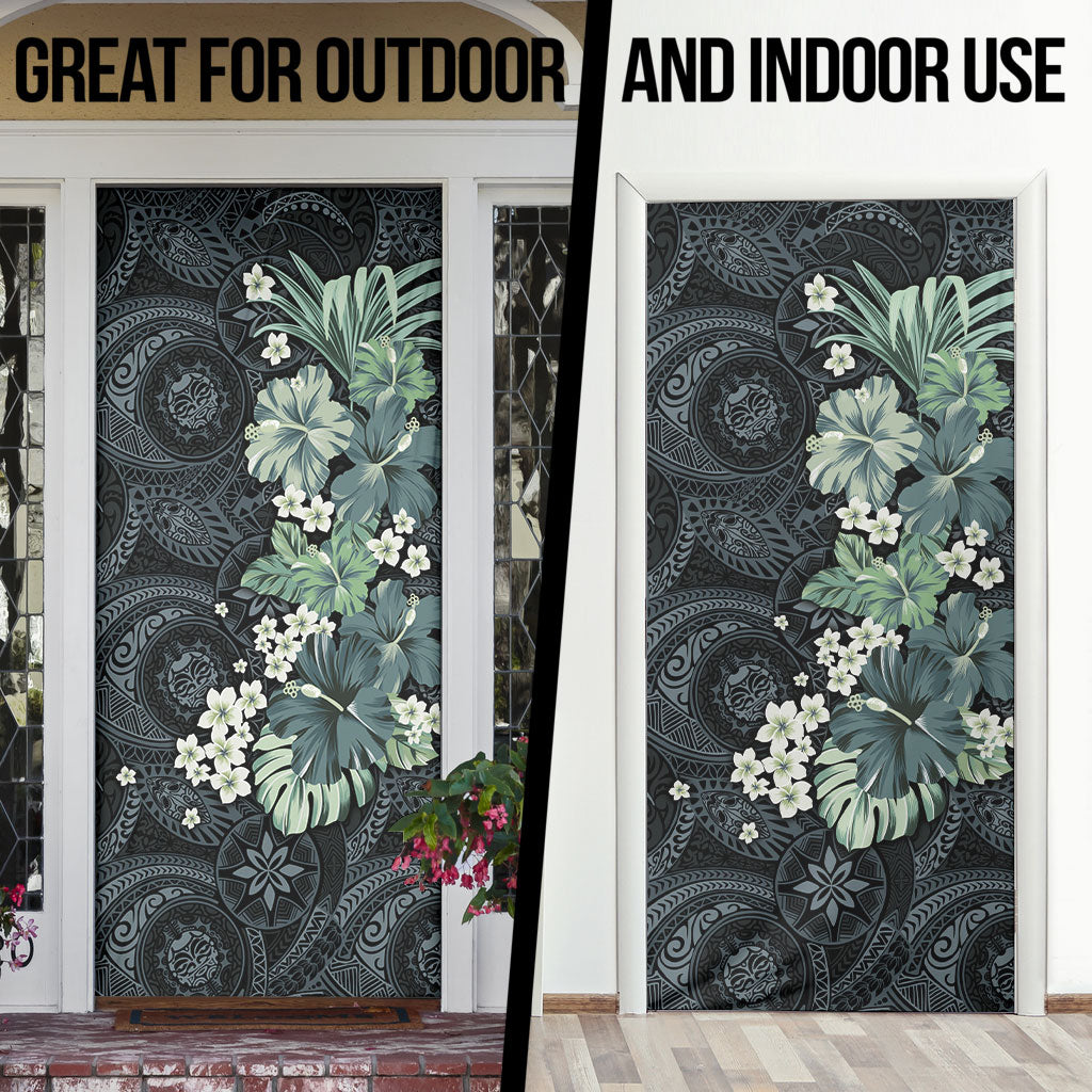 Pauliuli Hawai'i Hibiscus Door Cover Polynesian Tribal Tattoo Pattern Floral Elements LT9 - Polynesian Pride