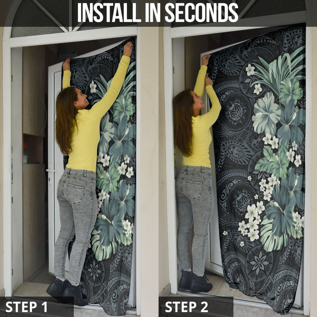 Pauliuli Hawai'i Hibiscus Door Cover Polynesian Tribal Tattoo Pattern Floral Elements LT9 - Polynesian Pride