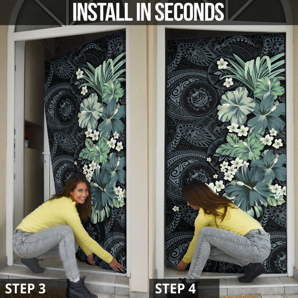 Pauliuli Hawai'i Hibiscus Door Cover Polynesian Tribal Tattoo Pattern Floral Elements LT9 - Polynesian Pride
