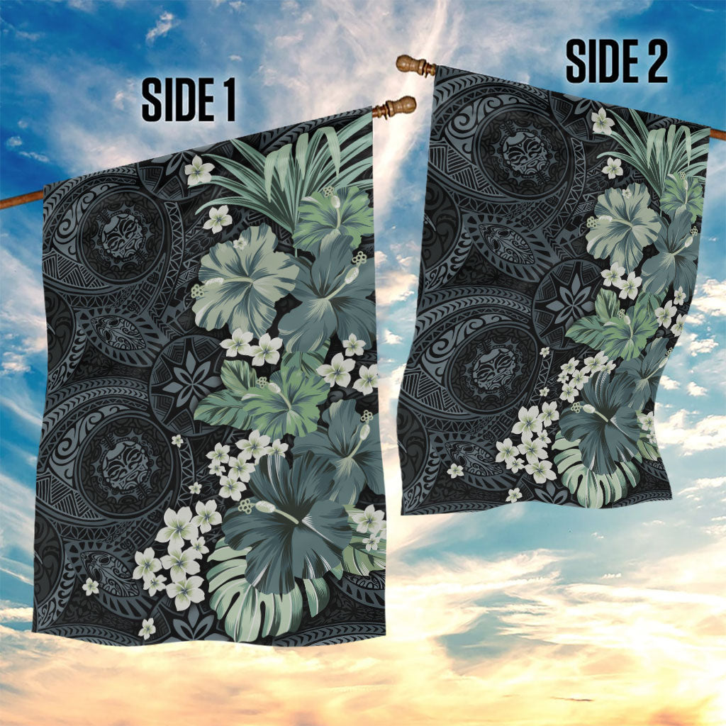 Pauliuli Hawai'i Hibiscus Garden Flag Polynesian Tribal Tattoo Pattern Floral Elements LT9 - Polynesian Pride
