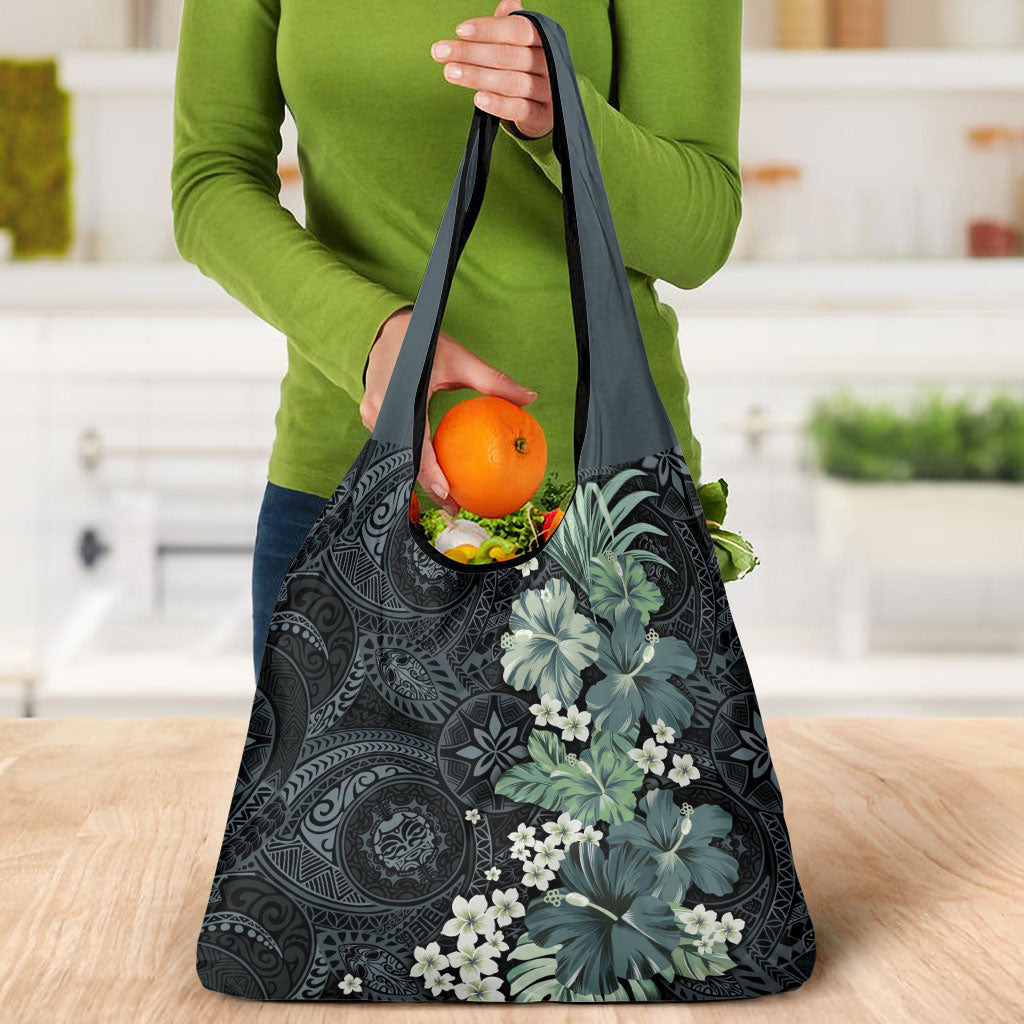 Pauliuli Hawai'i Hibiscus Grocery Bag Polynesian Tribal Tattoo Pattern Floral Elements LT9 - Polynesian Pride