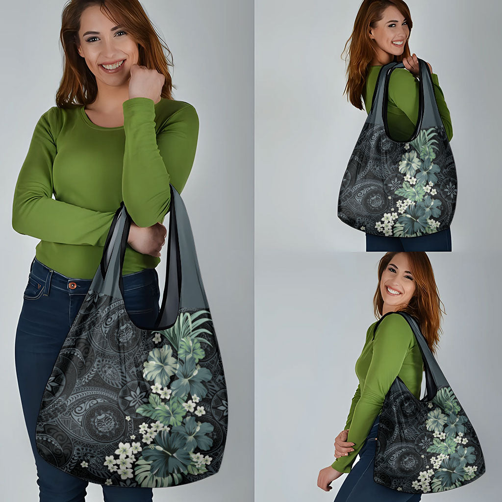 Pauliuli Hawai'i Hibiscus Grocery Bag Polynesian Tribal Tattoo Pattern Floral Elements LT9 - Polynesian Pride