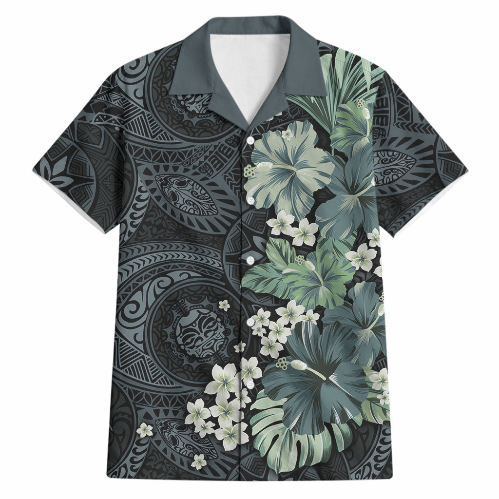 Pauliuli Hawai'i Hibiscus Hawaiian Shirt Polynesian Tribal Tattoo Pattern Floral Elements LT9 Charcoal Blue - Polynesian Pride
