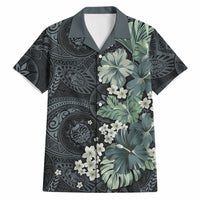 Pauliuli Hawai'i Hibiscus Hawaiian Shirt Polynesian Tribal Tattoo Pattern Floral Elements LT9 Charcoal Blue - Polynesian Pride