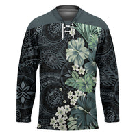 Pauliuli Hawai'i Hibiscus Hockey Jersey Polynesian Tribal Tattoo Pattern Floral Elements LT9 Unisex Charcoal Blue - Polynesian Pride