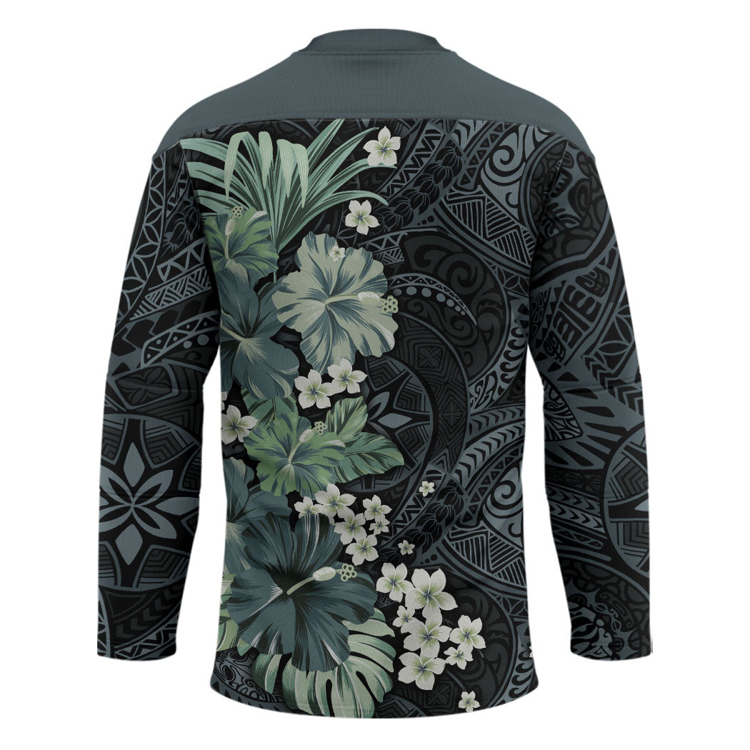 Pauliuli Hawai'i Hibiscus Hockey Jersey Polynesian Tribal Tattoo Pattern Floral Elements LT9 - Polynesian Pride