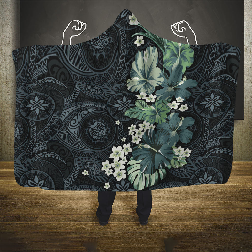 Pauliuli Hawai'i Hibiscus Hooded Blanket Polynesian Tribal Tattoo Pattern Floral Elements LT9 - Polynesian Pride