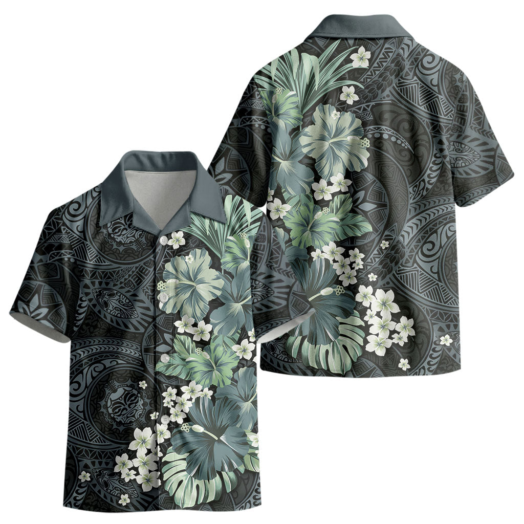 Pauliuli Hawai'i Hibiscus Kid Hawaiian Shirt Polynesian Tribal Tattoo Pattern Floral Elements LT9 - Polynesian Pride