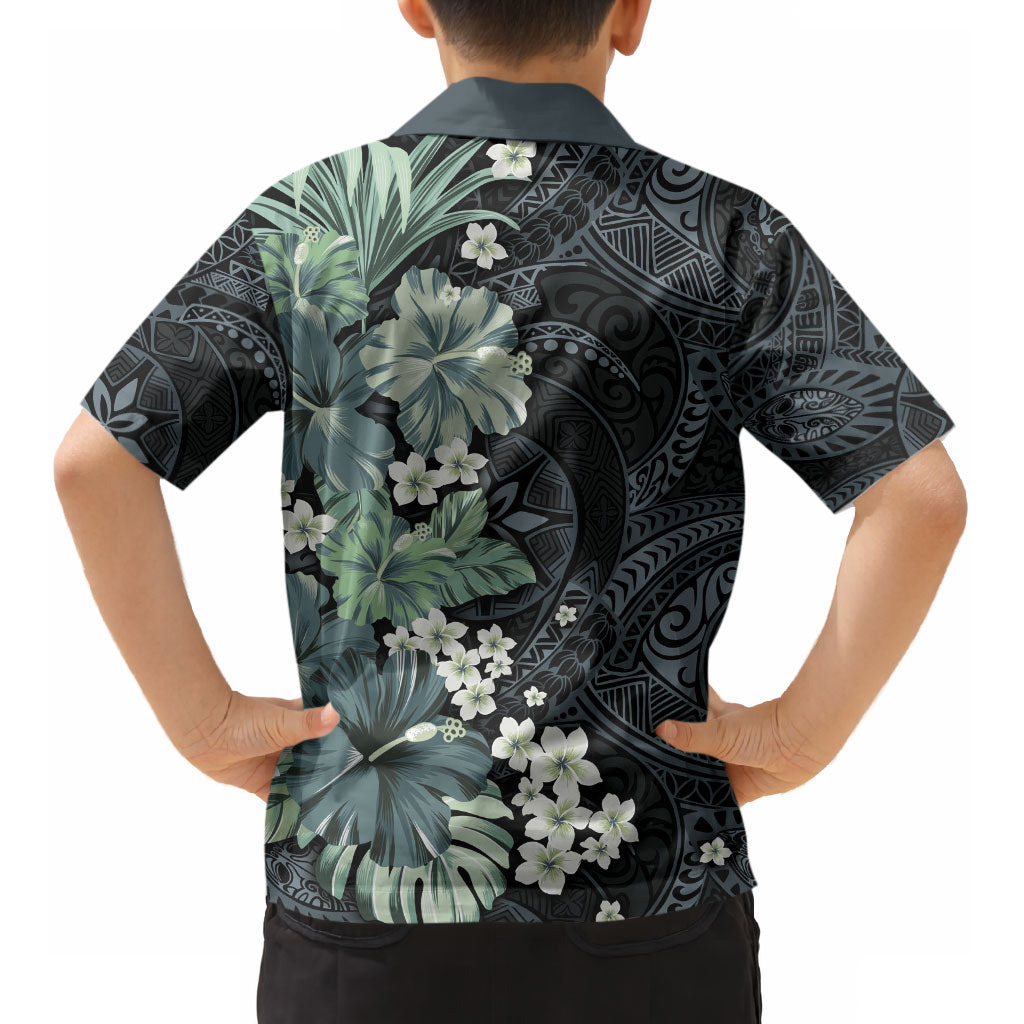 Pauliuli Hawai'i Hibiscus Kid Hawaiian Shirt Polynesian Tribal Tattoo Pattern Floral Elements LT9 - Polynesian Pride