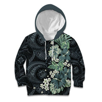 Pauliuli Hawai'i Hibiscus Kid Hoodie Polynesian Tribal Tattoo Pattern Floral Elements LT9 Hoodie Charcoal Blue - Polynesian Pride