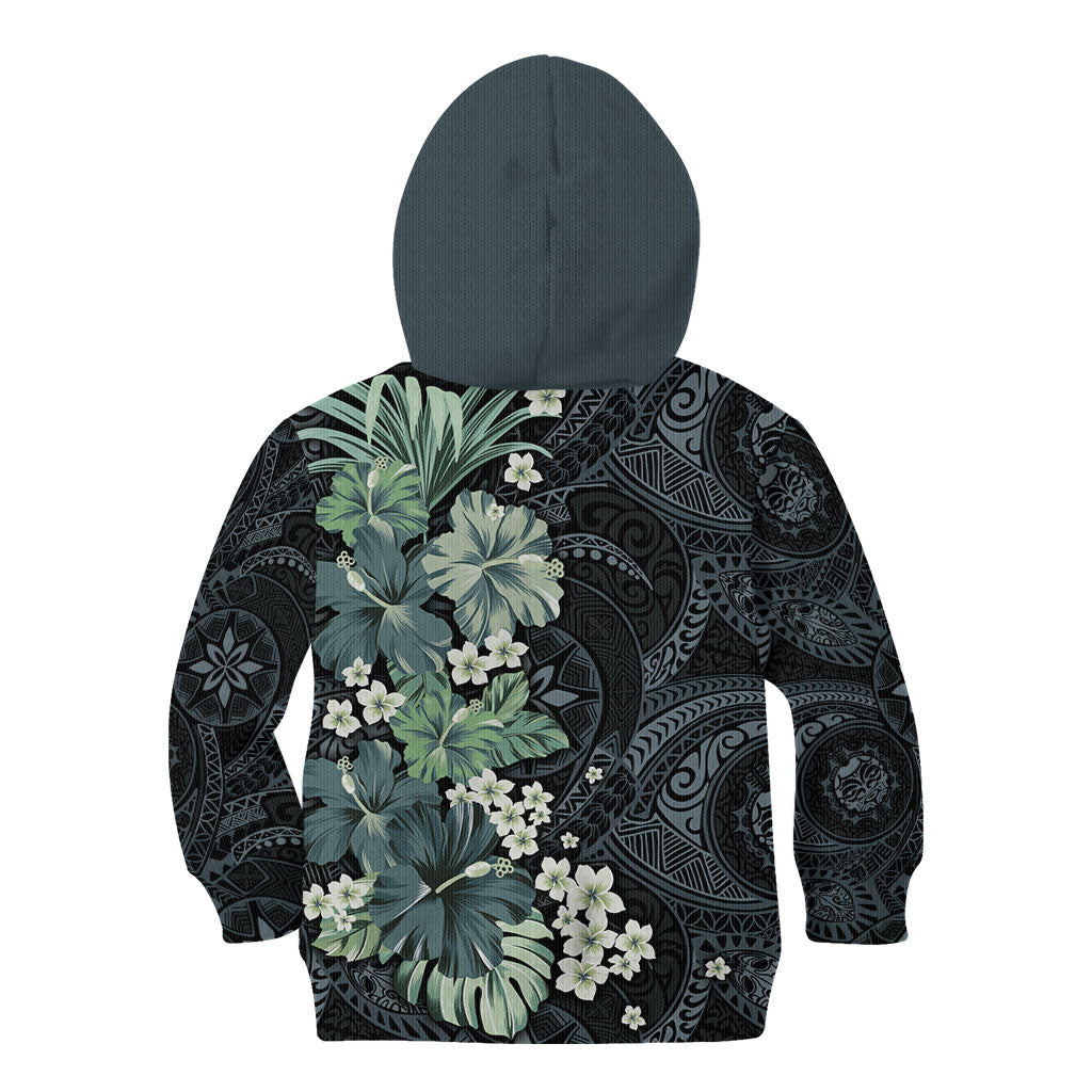 Pauliuli Hawai'i Hibiscus Kid Hoodie Polynesian Tribal Tattoo Pattern Floral Elements LT9 - Polynesian Pride