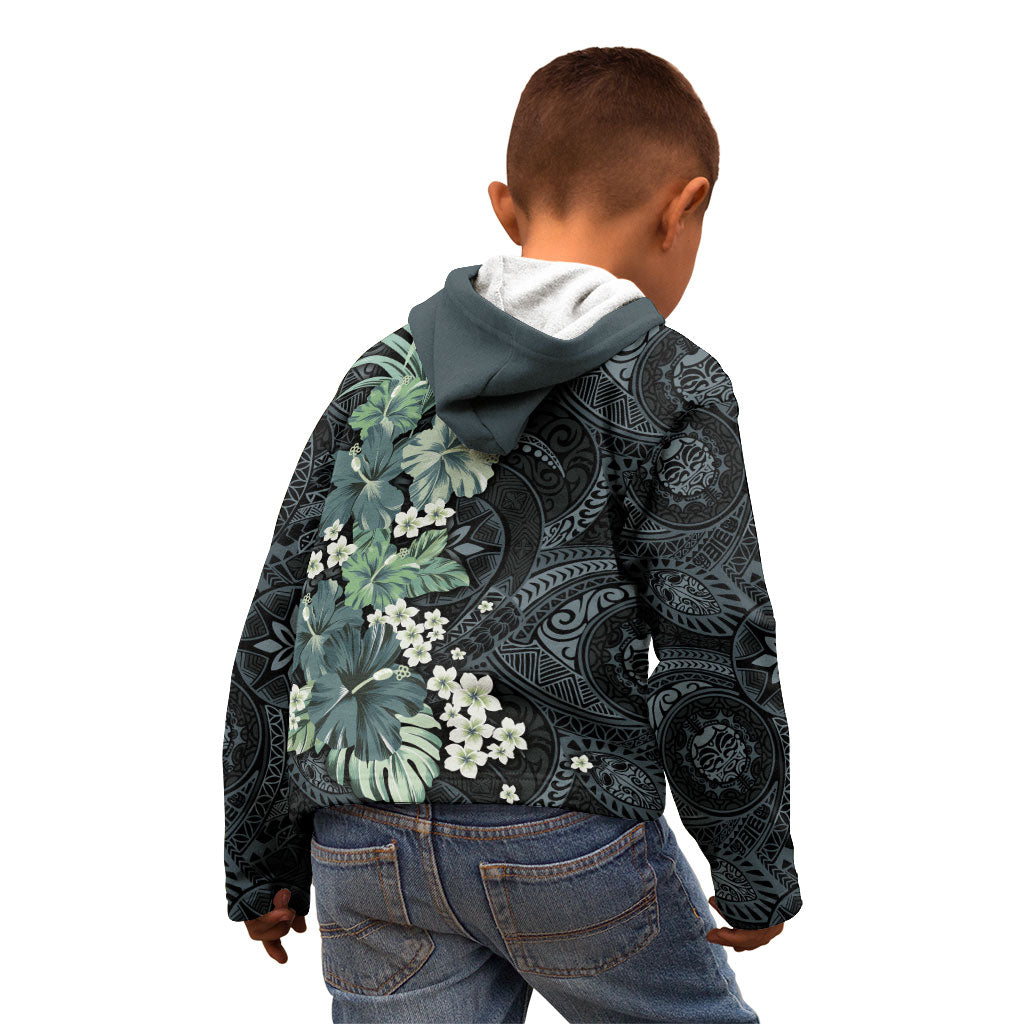 Pauliuli Hawai'i Hibiscus Kid Hoodie Polynesian Tribal Tattoo Pattern Floral Elements LT9 - Polynesian Pride