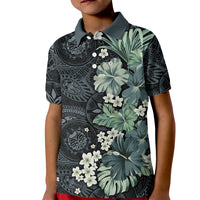 Pauliuli Hawai'i Hibiscus Kid Polo Shirt Polynesian Tribal Tattoo Pattern Floral Elements LT9 Kid Charcoal Blue - Polynesian Pride