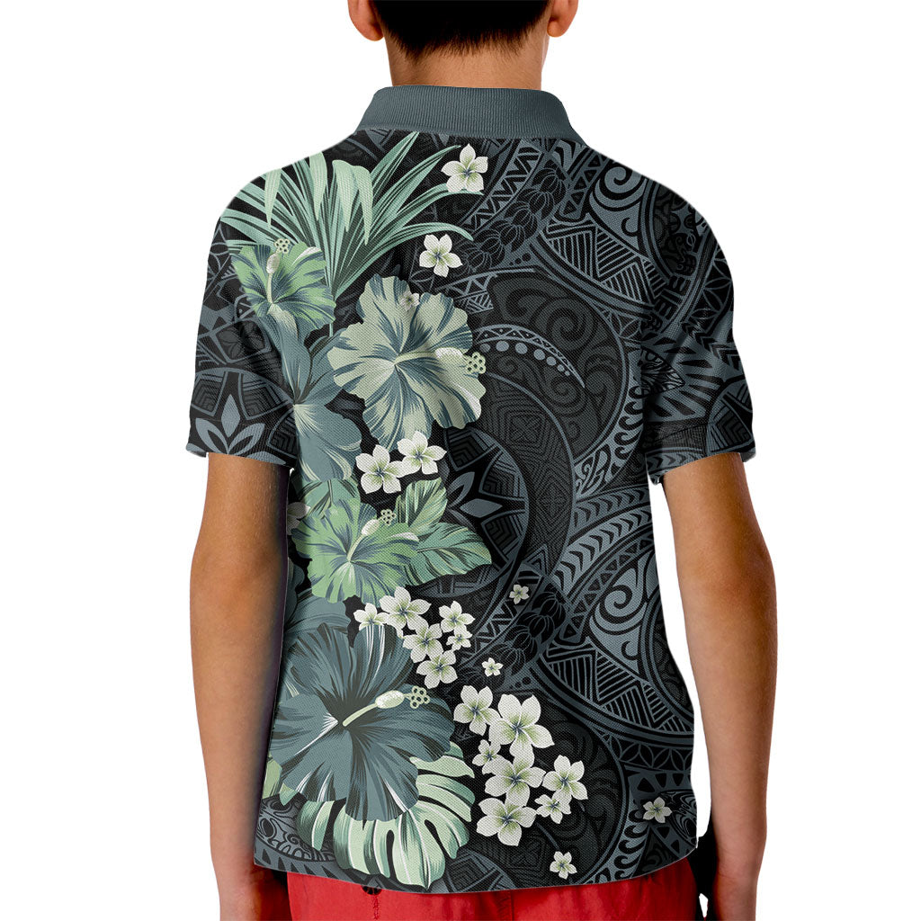 Pauliuli Hawai'i Hibiscus Kid Polo Shirt Polynesian Tribal Tattoo Pattern Floral Elements LT9 - Polynesian Pride