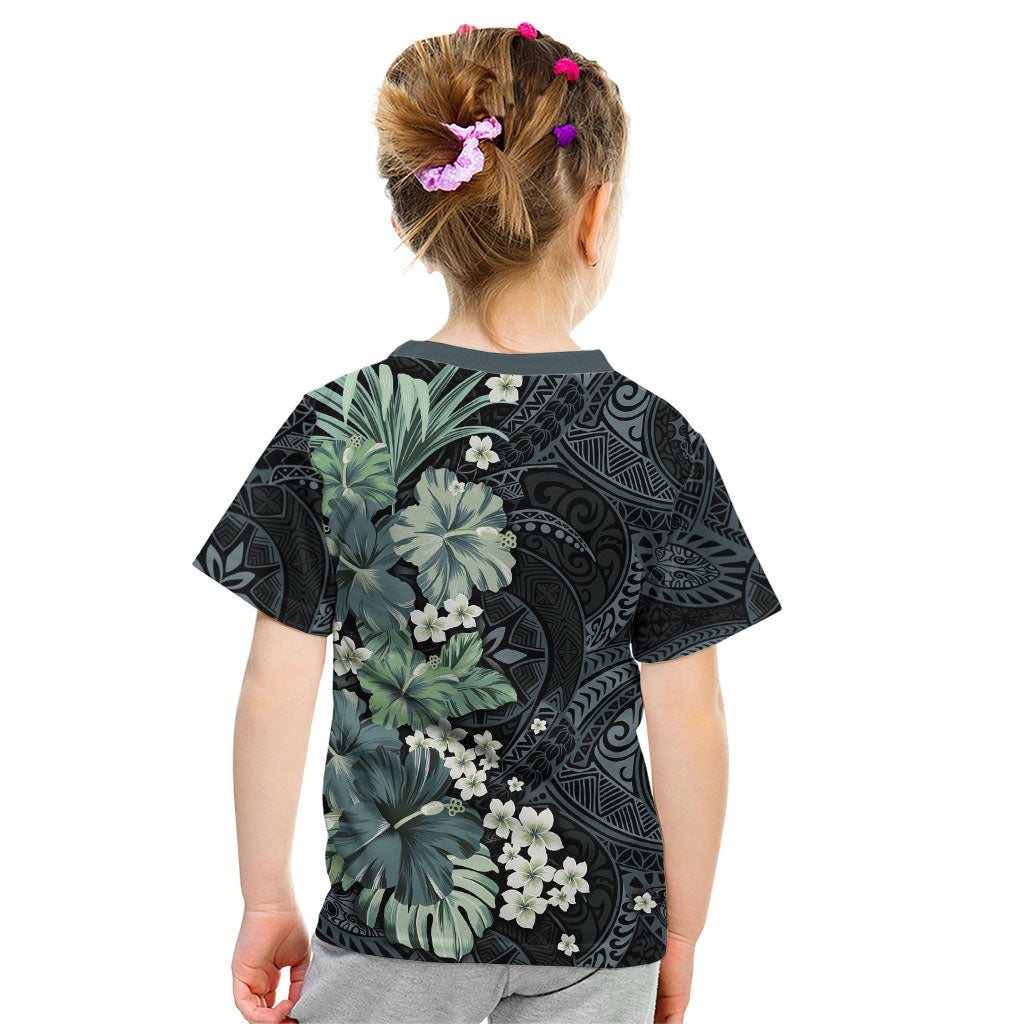Pauliuli Hawai'i Hibiscus Kid T Shirt Polynesian Tribal Tattoo Pattern Floral Elements LT9 - Polynesian Pride