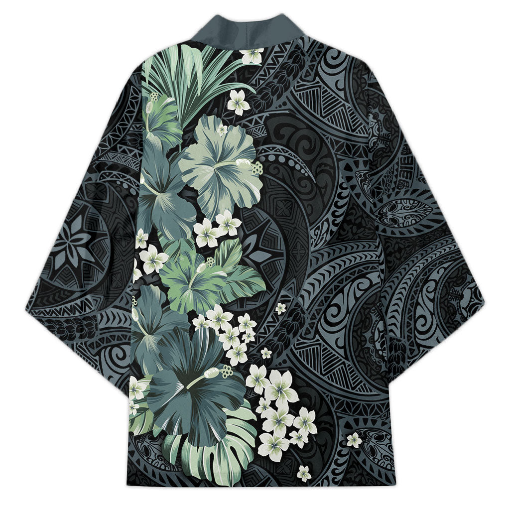Pauliuli Hawai'i Hibiscus Kimono Polynesian Tribal Tattoo Pattern Floral Elements LT9 - Polynesian Pride