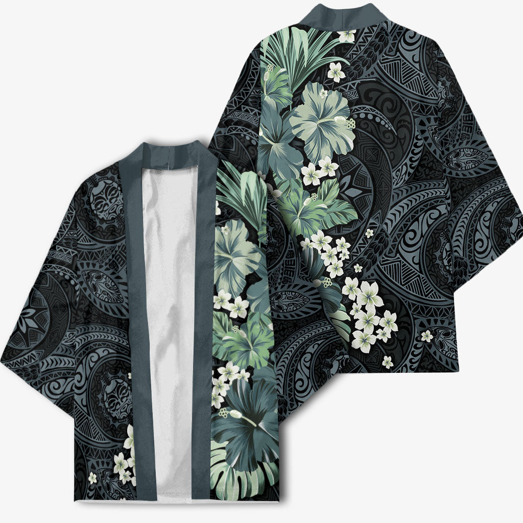 Pauliuli Hawai'i Hibiscus Kimono Polynesian Tribal Tattoo Pattern Floral Elements LT9 - Polynesian Pride
