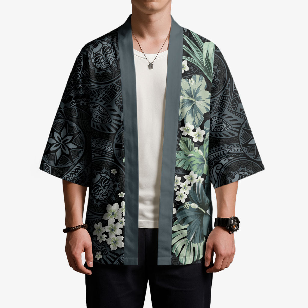 Pauliuli Hawai'i Hibiscus Kimono Polynesian Tribal Tattoo Pattern Floral Elements LT9 - Polynesian Pride