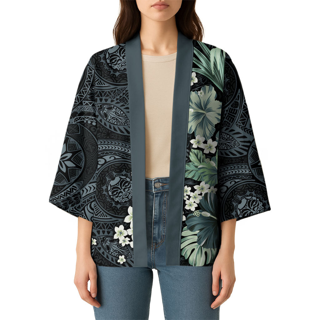Pauliuli Hawai'i Hibiscus Kimono Polynesian Tribal Tattoo Pattern Floral Elements LT9 - Polynesian Pride