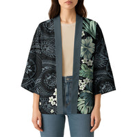 Pauliuli Hawai'i Hibiscus Kimono Polynesian Tribal Tattoo Pattern Floral Elements LT9 - Polynesian Pride