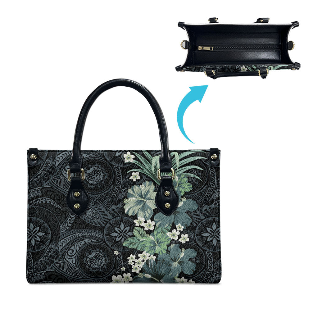 Pauliuli Hawai'i Hibiscus Leather Bag Polynesian Tribal Tattoo Pattern Floral Elements LT9 - Polynesian Pride