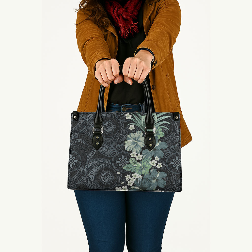Pauliuli Hawai'i Hibiscus Leather Bag Polynesian Tribal Tattoo Pattern Floral Elements LT9 - Polynesian Pride