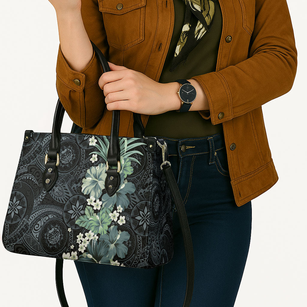 Pauliuli Hawai'i Hibiscus Leather Bag Polynesian Tribal Tattoo Pattern Floral Elements LT9 - Polynesian Pride
