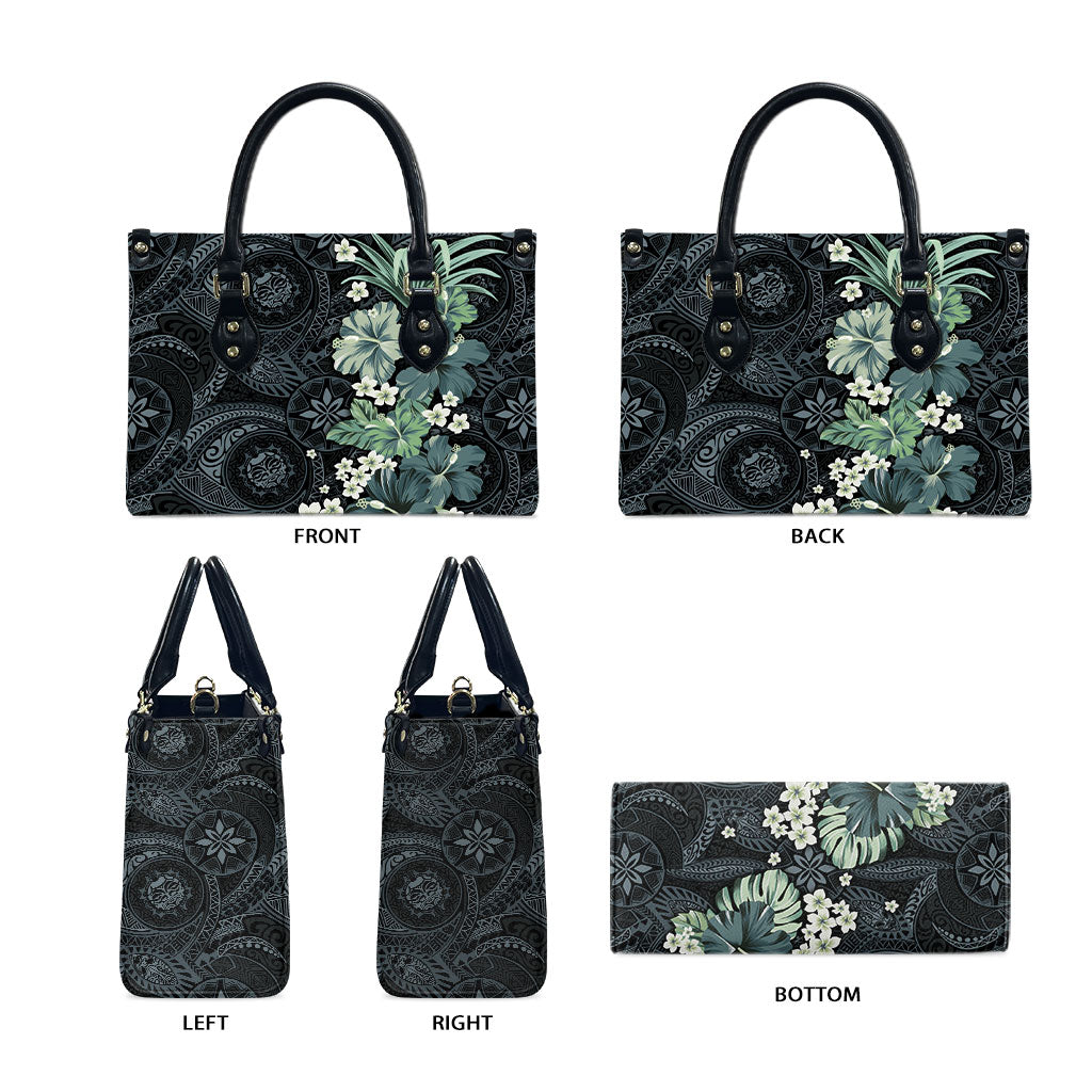 Pauliuli Hawai'i Hibiscus Leather Bag Polynesian Tribal Tattoo Pattern Floral Elements LT9 - Polynesian Pride