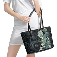 Pauliuli Hawai'i Hibiscus Leather Tote Bag Polynesian Tribal Tattoo Pattern Floral Elements LT9 - Polynesian Pride