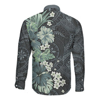 Pauliuli Hawai'i Hibiscus Long Sleeve Button Shirt Polynesian Tribal Tattoo Pattern Floral Elements LT9 - Polynesian Pride
