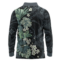 Pauliuli Hawai'i Hibiscus Long Sleeve Polo Shirt Polynesian Tribal Tattoo Pattern Floral Elements LT9 - Polynesian Pride