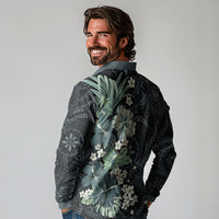 Pauliuli Hawai'i Hibiscus Long Sleeve Polo Shirt Polynesian Tribal Tattoo Pattern Floral Elements LT9 - Polynesian Pride