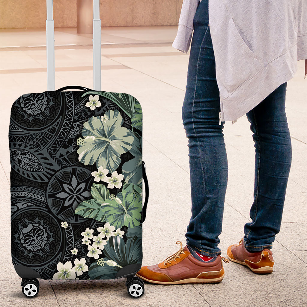 Pauliuli Hawai'i Hibiscus Luggage Cover Polynesian Tribal Tattoo Pattern Floral Elements LT9 Charcoal Blue - Polynesian Pride