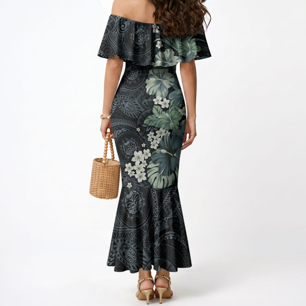 Pauliuli Hawai'i Hibiscus Mermaid Dress Polynesian Tribal Tattoo Pattern Floral Elements LT9 - Polynesian Pride