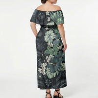 Pauliuli Hawai'i Hibiscus Off Shoulder Maxi Dress Polynesian Tribal Tattoo Pattern Floral Elements LT9 - Polynesian Pride