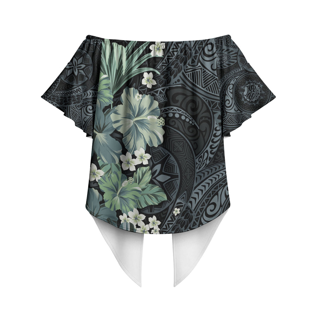 Pauliuli Hawai'i Hibiscus Off Shoulder Wrap Waist Top Polynesian Tribal Tattoo Pattern Floral Elements LT9 - Polynesian Pride
