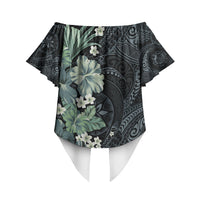 Pauliuli Hawai'i Hibiscus Off Shoulder Wrap Waist Top Polynesian Tribal Tattoo Pattern Floral Elements LT9 - Polynesian Pride