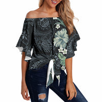 Pauliuli Hawai'i Hibiscus Off Shoulder Wrap Waist Top Polynesian Tribal Tattoo Pattern Floral Elements LT9 - Polynesian Pride