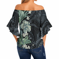 Pauliuli Hawai'i Hibiscus Off Shoulder Wrap Waist Top Polynesian Tribal Tattoo Pattern Floral Elements LT9 - Polynesian Pride