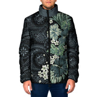 Pauliuli Hawai'i Hibiscus Padded Jacket Polynesian Tribal Tattoo Pattern Floral Elements LT9 Men Charcoal Blue - Polynesian Pride