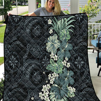 Pauliuli Hawai'i Hibiscus Quilt Polynesian Tribal Tattoo Pattern Floral Elements LT9 Charcoal Blue - Polynesian Pride
