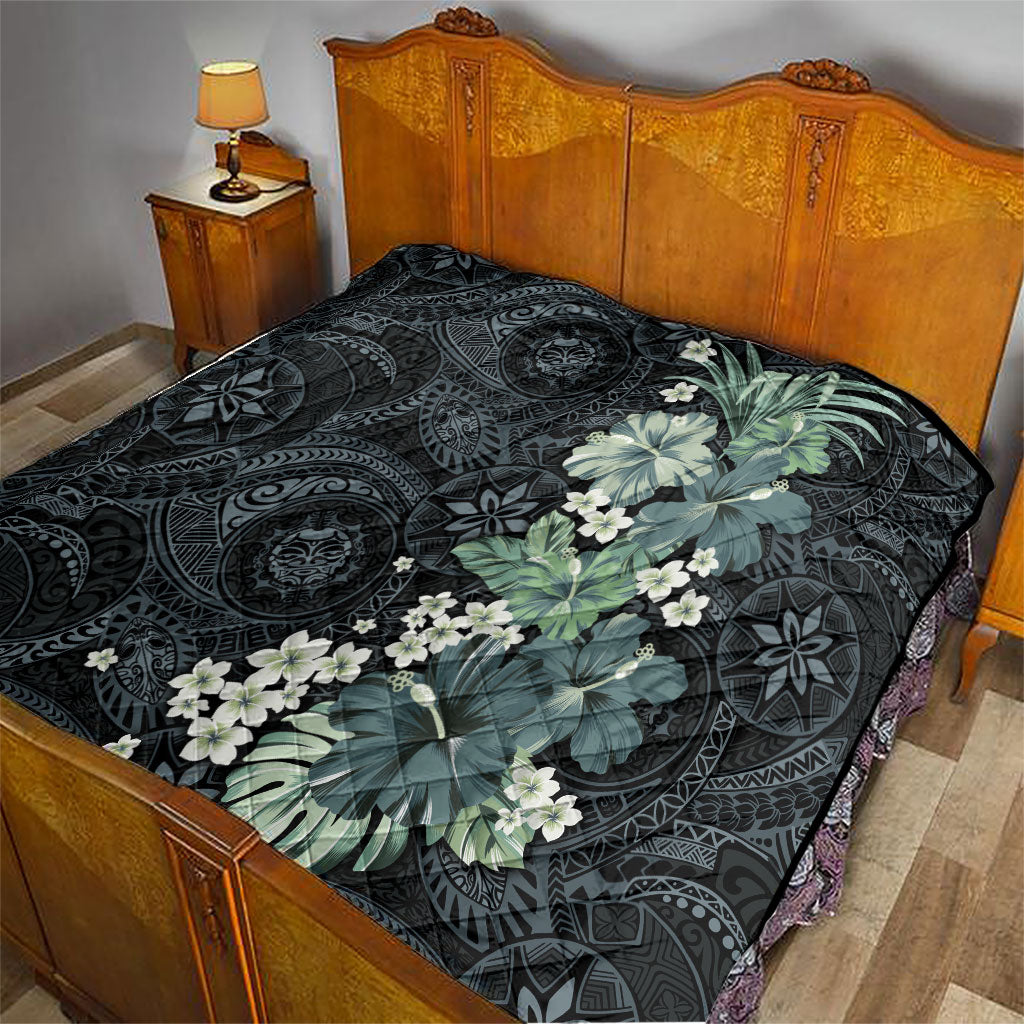 Pauliuli Hawai'i Hibiscus Quilt Polynesian Tribal Tattoo Pattern Floral Elements LT9 - Polynesian Pride