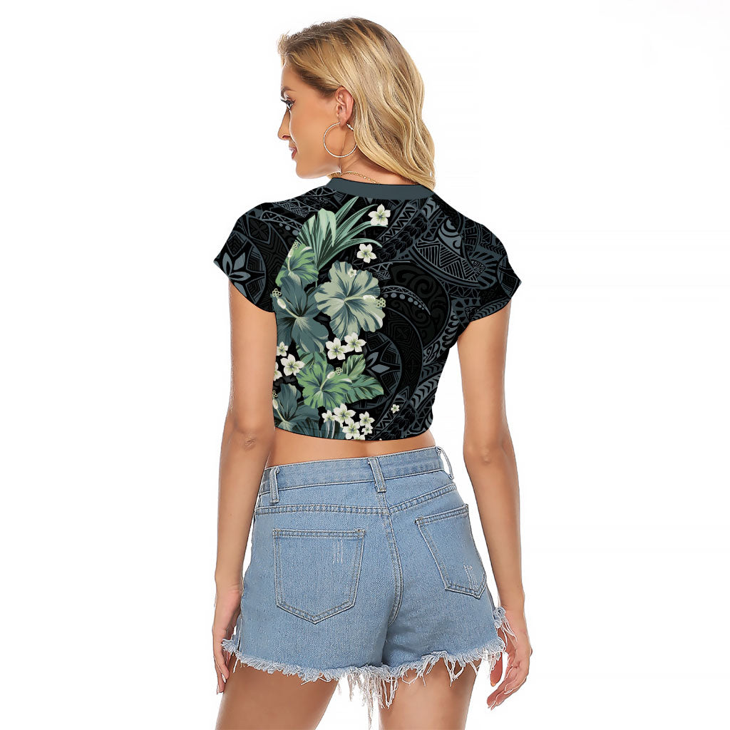 Pauliuli Hawai'i Hibiscus Raglan Cropped T Shirt Polynesian Tribal Tattoo Pattern Floral Elements LT9 - Polynesian Pride