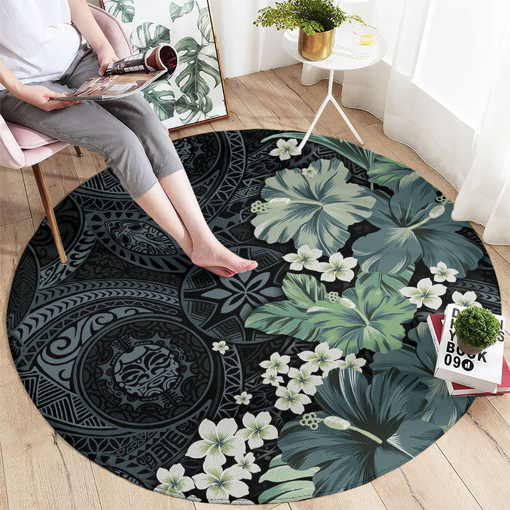 Pauliuli Hawai'i Hibiscus Round Carpet Polynesian Tribal Tattoo Pattern Floral Elements LT9 - Polynesian Pride